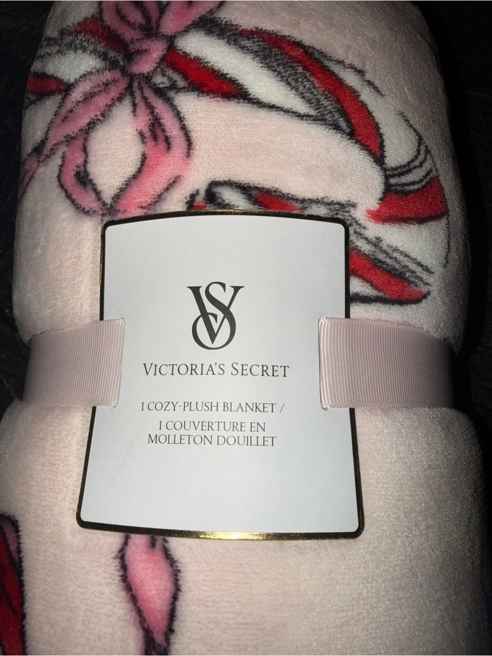 Victoria's Secret Pink and Red Bow Sherpa Throw